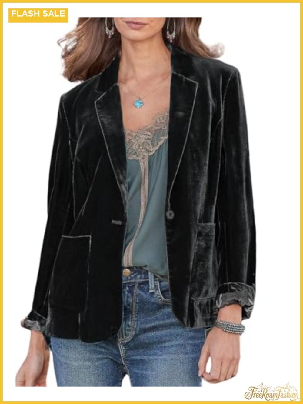 Velvet Blazer Women Button Down Jacket Casual Office Work Blazer